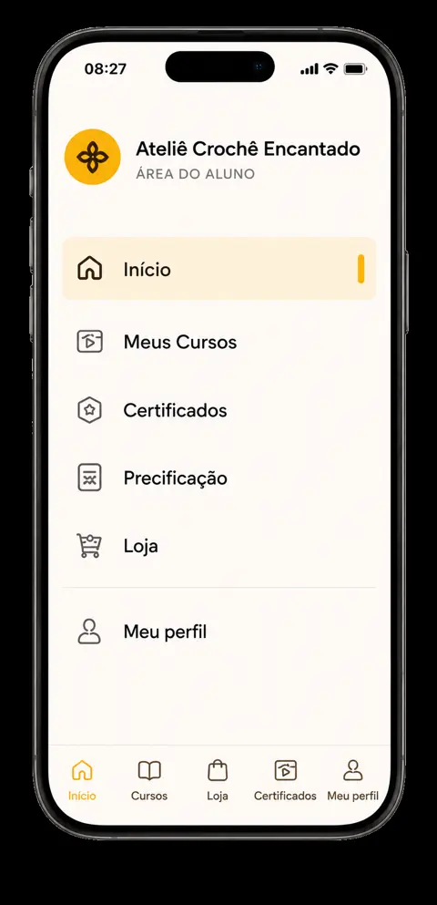 Tela inicial da plataforma em um smartphone